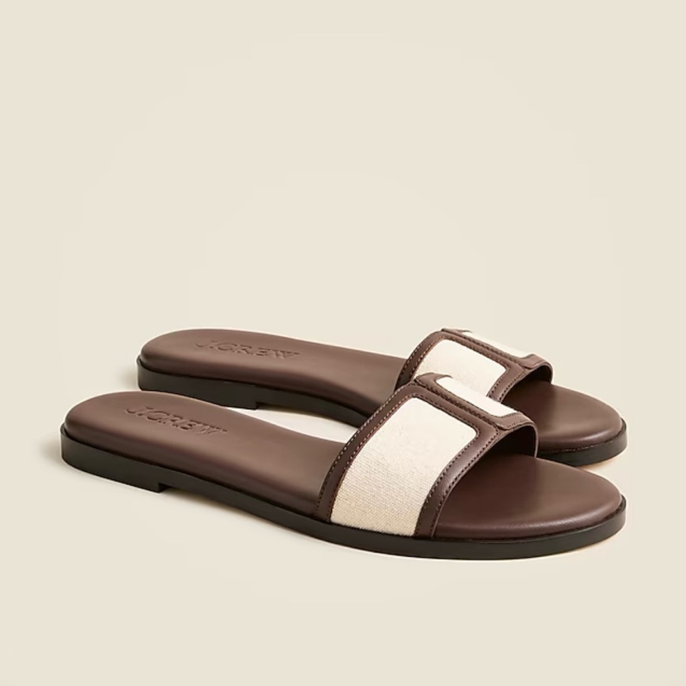 NIB J.Crew Georgina Sandals in Canvas and Leather Strap Slide Sandals size 8 - Picture 1 of 7